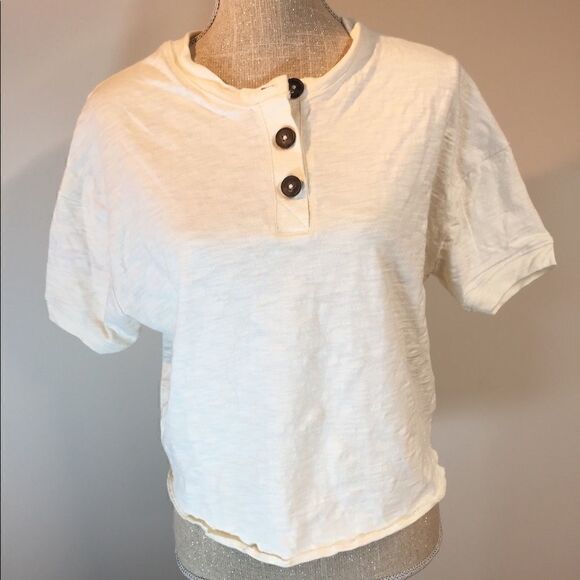 Madewell Basic Cropped Tee Quarter Button front XS - Picture 1 of 7